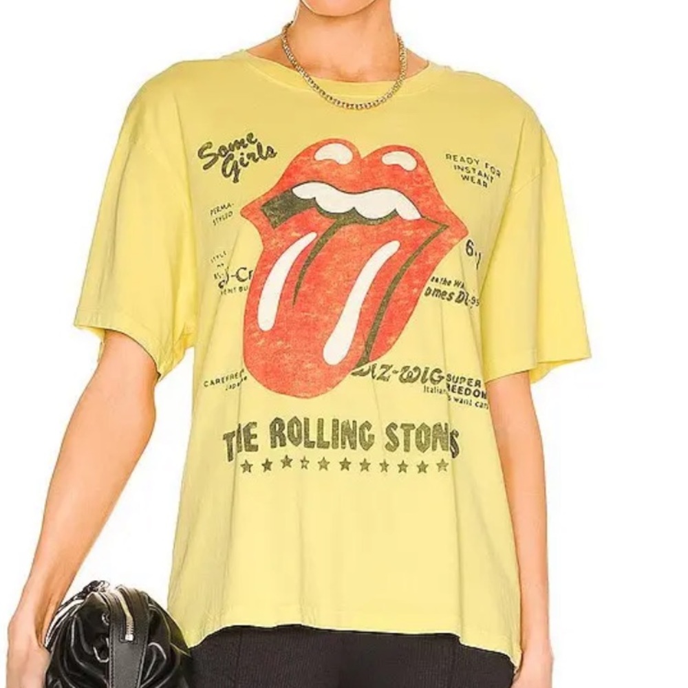 Daydreamer Yellow Rolling Stones Graphic Tee with Red Tongue